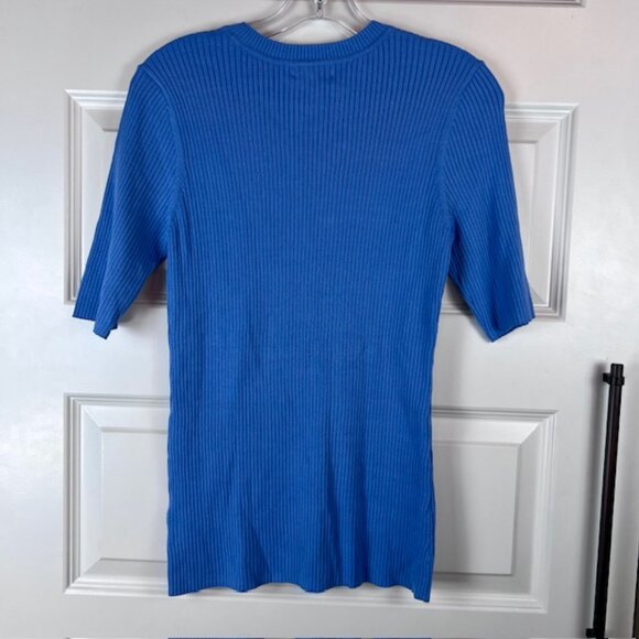 Nordstrom Ribbed Knit Half-Sleeve Top in Blue | S | Minimalist Classiccore NWT - Picture 3 of 6